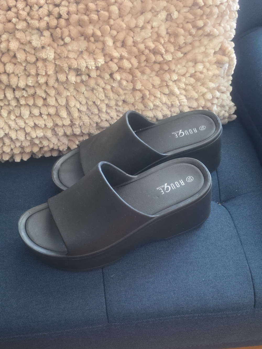 Black Platform Slide Sandals for Women